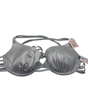 SunDazed Strappy Metallic Silver Bikini Top With Underwire Support B/C Size New